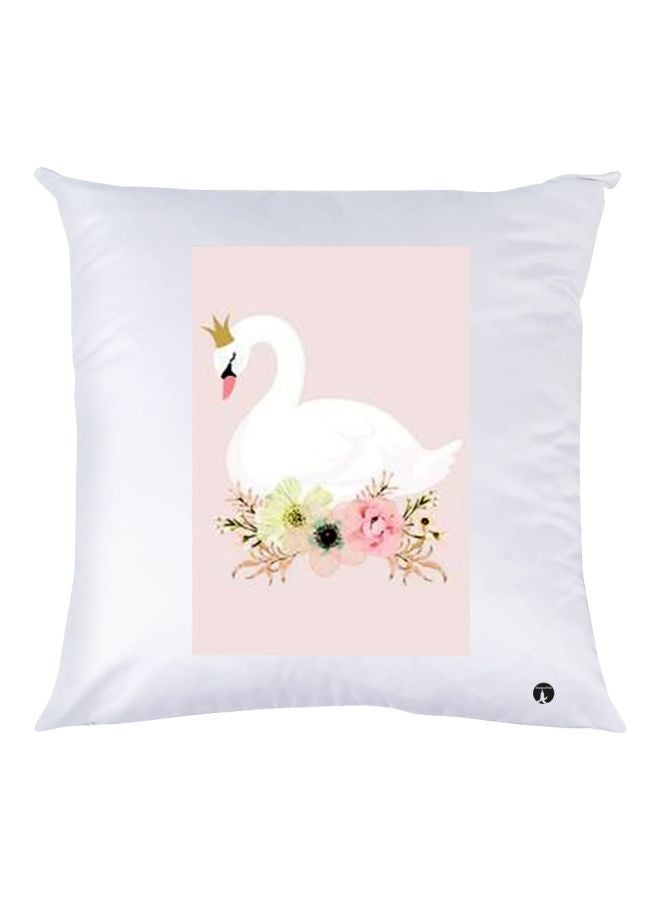 BP Decorative  Swan And Floral Printed Throw Pillow White/Beige/Pink 30x30cm