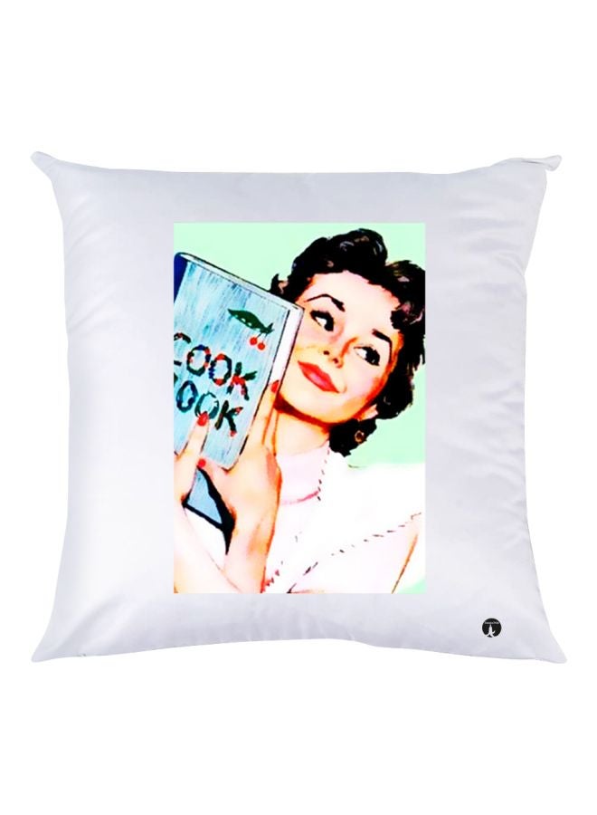 بي بي وسادة زينة بطبعة على شكل سيدة أبيض / أسود / أزرق 30x30سم