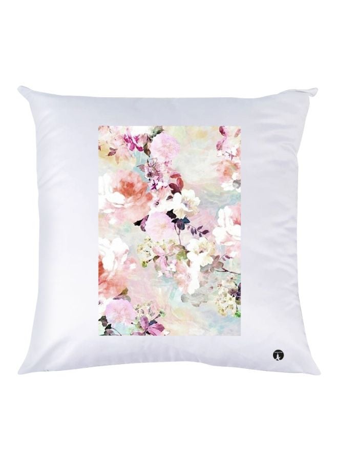 بي بي غطاء وسادة مطبوع عليه زهور أبيض/بيج/وردي 30x30سم