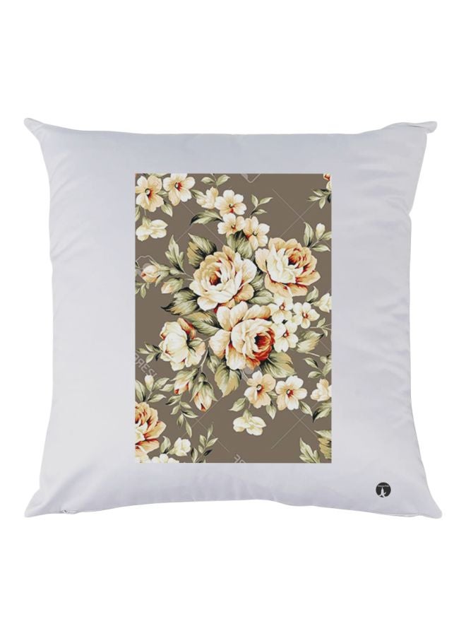 BP Floral Printed Throw Pillow White/Beige/Green 30x30cm