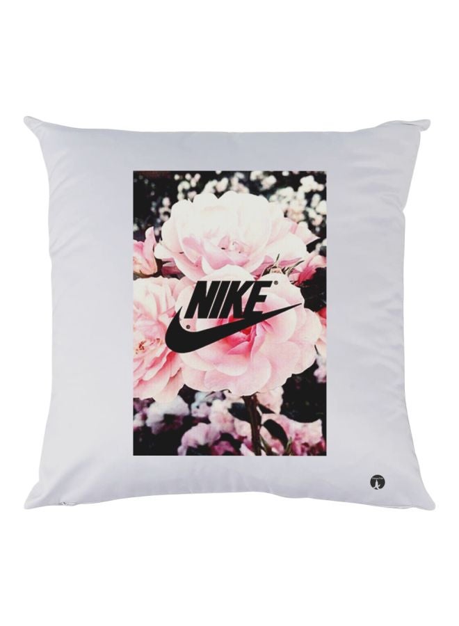 بي بي غطاء وسادة مطبوع عليه زهور أبيض/وردي/أسود 30x30سم