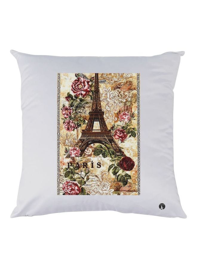 بي بي وسادة ديكور مزينة بطبعة تمثل مدينة باريس أبيض/بيج/بني 30x30سم
