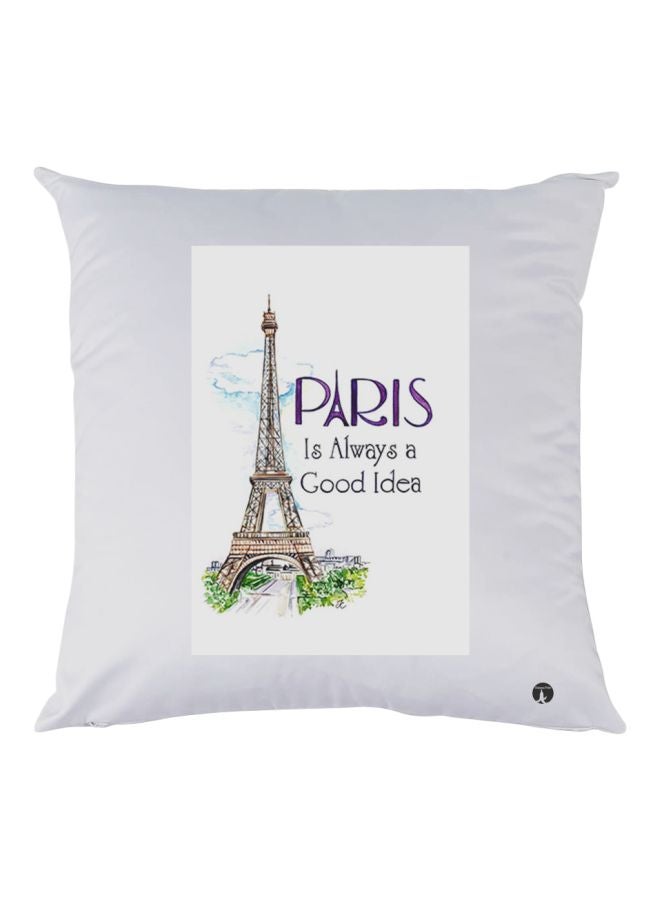 بي بي وسادة ديكور مزينة بطبعة تمثل مدينة باريس أبيض/بني/أخضر 30x30سم