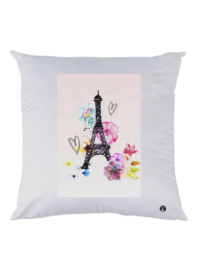 بي بي وسادة ديكور مزينة بطبعة تمثل مدينة باريس أبيض/أسود/وردي 30x30سم