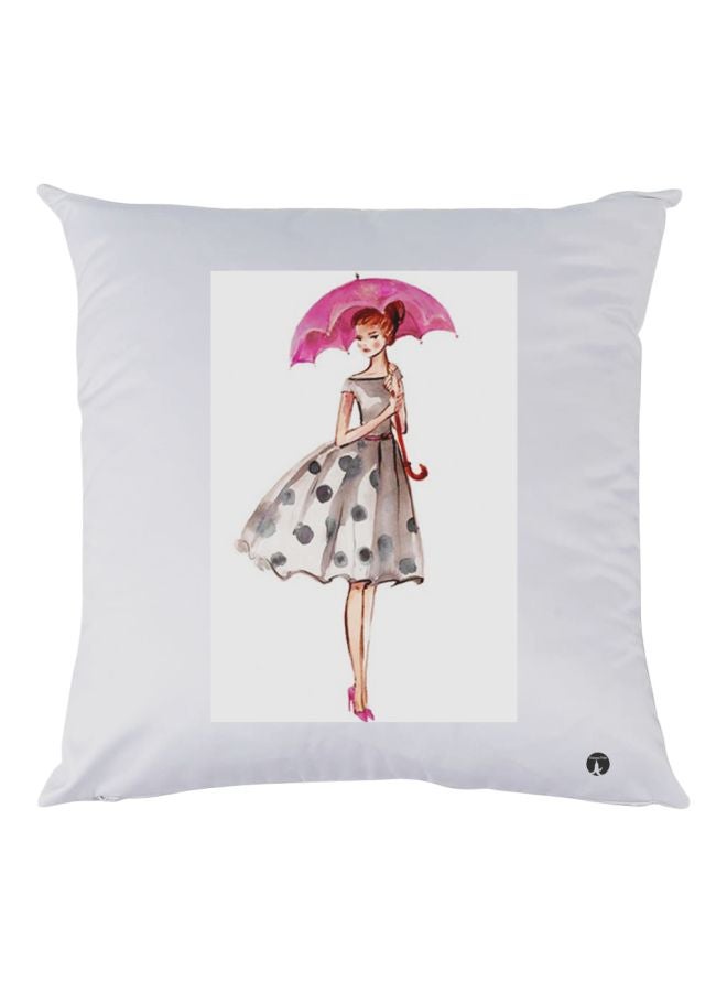 BP Girl Printed Throw Pillow White/Grey/Pink 30x30cm