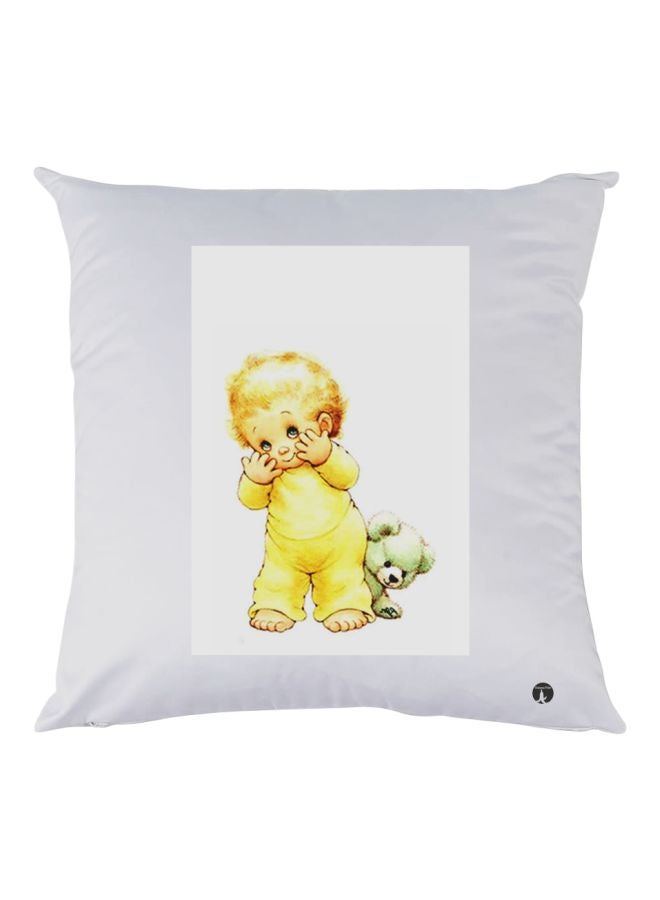BP Cartoon Printed Throw Pillow White/Yellow/Green 30x30cm