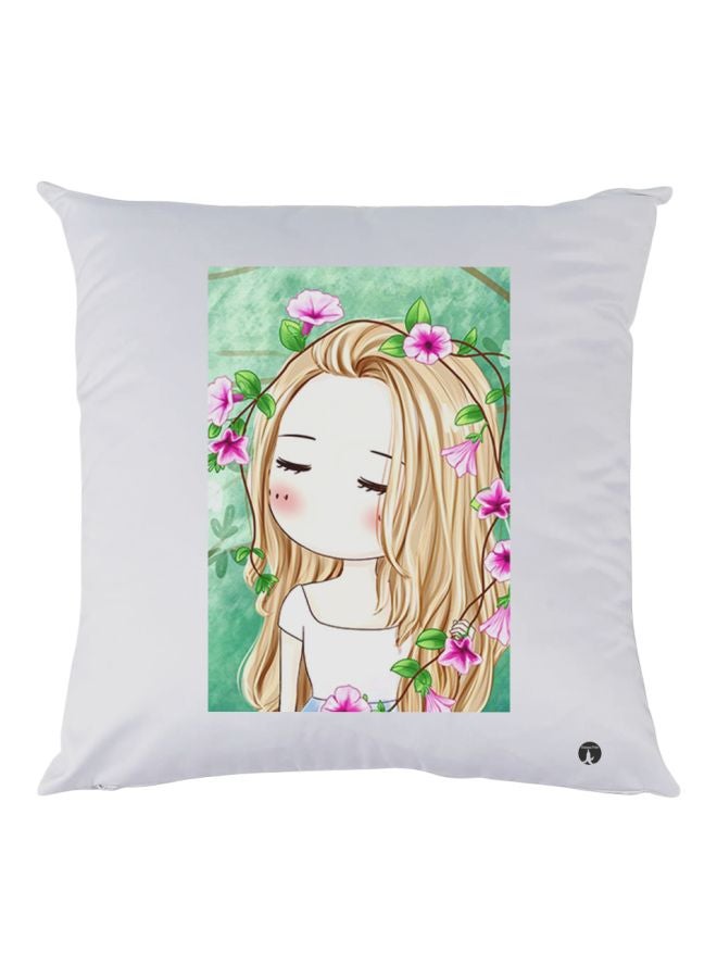 بي بي وسادة زينة بطبعة فتاة أبيض/أخضر/بيج 30x30سم