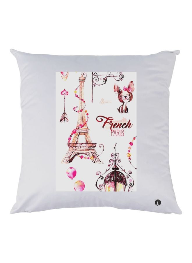 BP Paris Themed Throw Pillow White/Brown/Pink 30x30cm