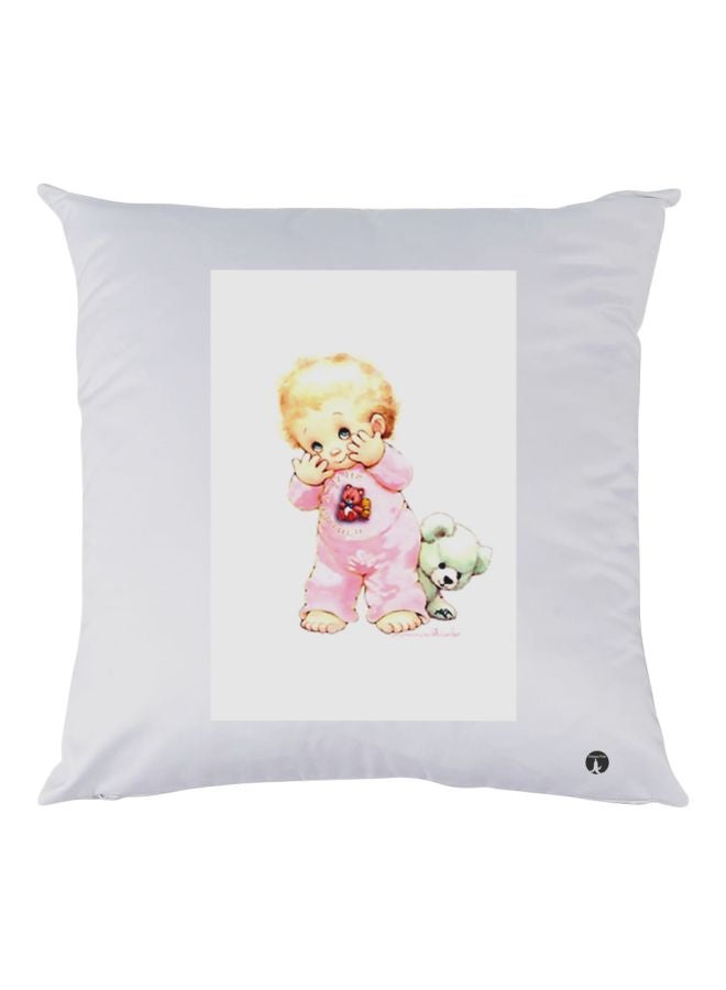 بي بي وسادة زينة مزينة بطبعة رسومات كرتونية أبيض/وردي/أخضر 30x30سم