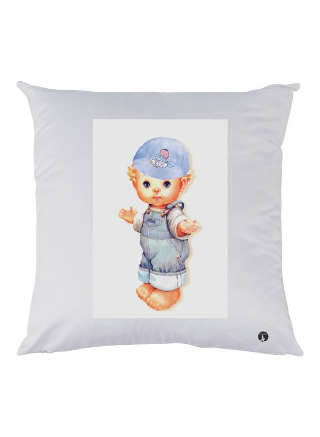 بي بي وسادة زينة مزينة بطبعة رسومات كرتونية أبيض/أزرق/رمادي 30x30سم