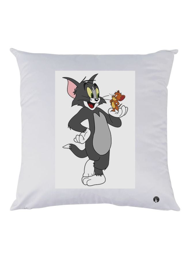 BP Tom And Jerry Printed Decorative Throw Pillow White/Grey/Brown 30x30cm