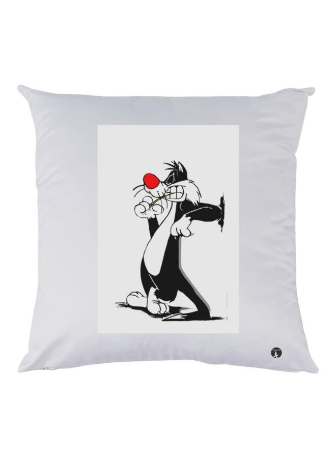 بي بي وسادة زينة للديكور مزينة برسمة قطة أبيض/أسود/أحمر 30x30سم