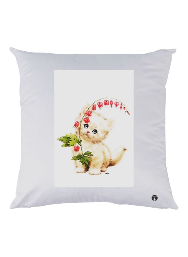 BP Kitten Printed Throw Pillow White/Beige/Red 30x30cm