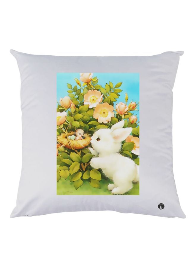 بي بي وسادة زينة بطبعة أرنب وطائر صغير أبيض/أزرق/أخضر 30x30سم