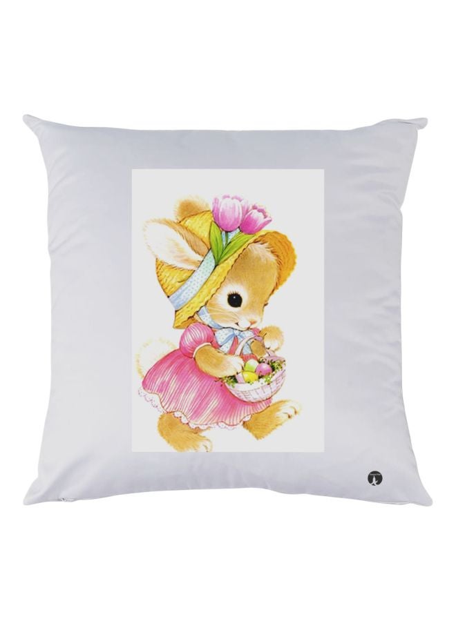 بي بي وسادة زينة مزينة بطبعة رسومات كرتونية أبيض/بيج/وردي 30x30سم