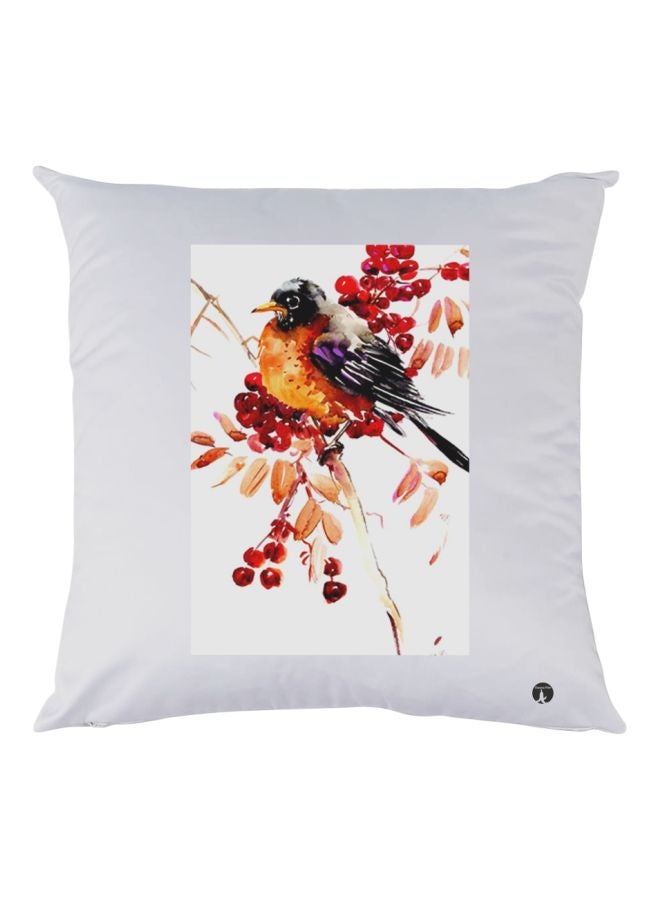 BP Bird Printed Throw Pillow White/Orange/Red 30x30cm
