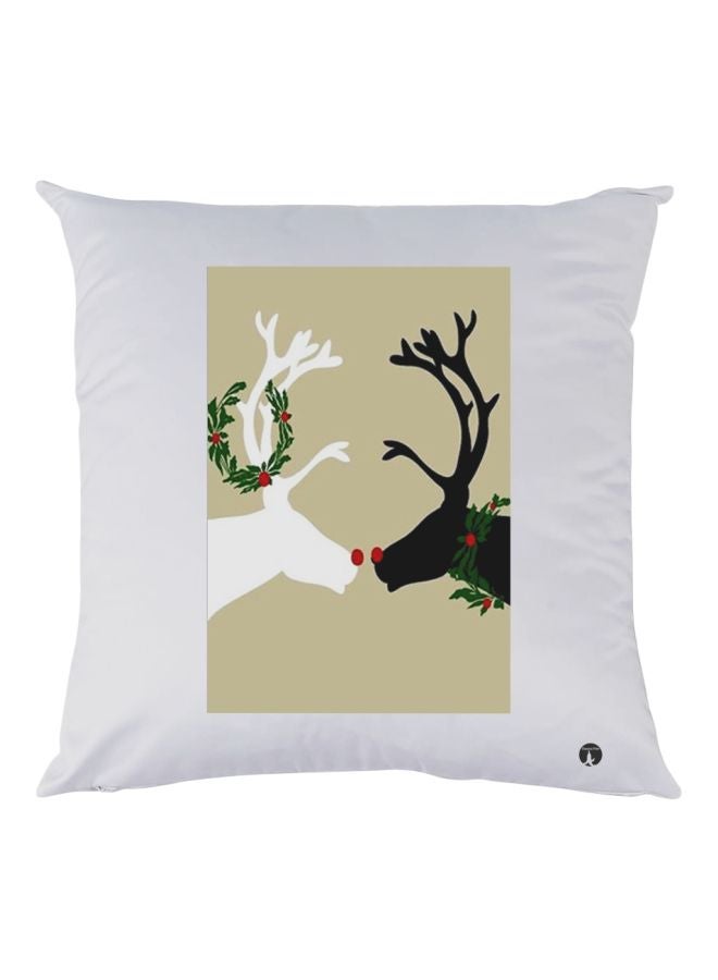 بي بي وسادة ديكور مزينة بطبعة رسمة غزلان أبيض/بيج/أسود 30x30سم