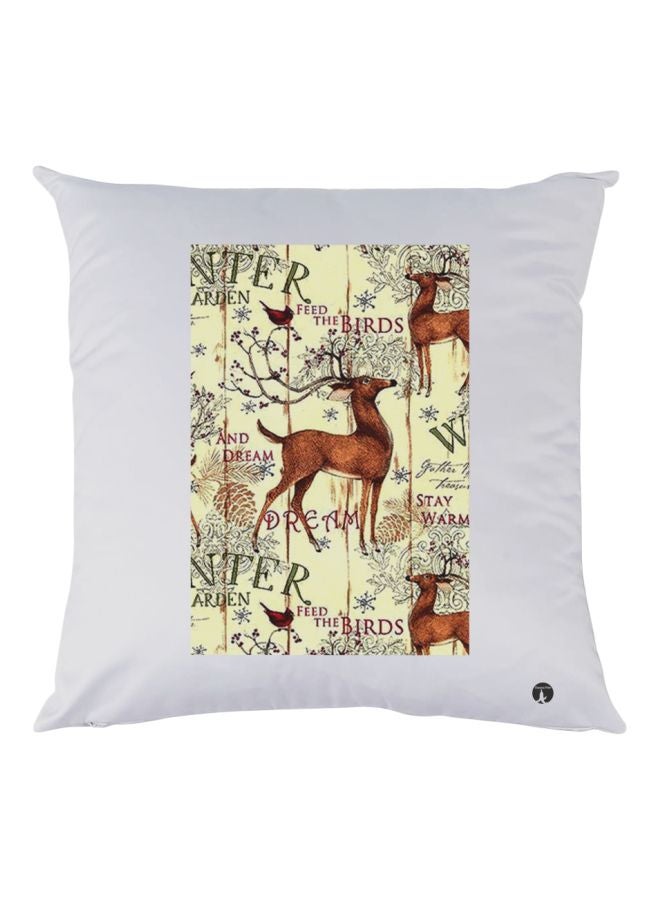 بي بي وسادة ديكور مزينة بطبعة رسمة غزلان بني/أصفر/أبيض 30x30سم