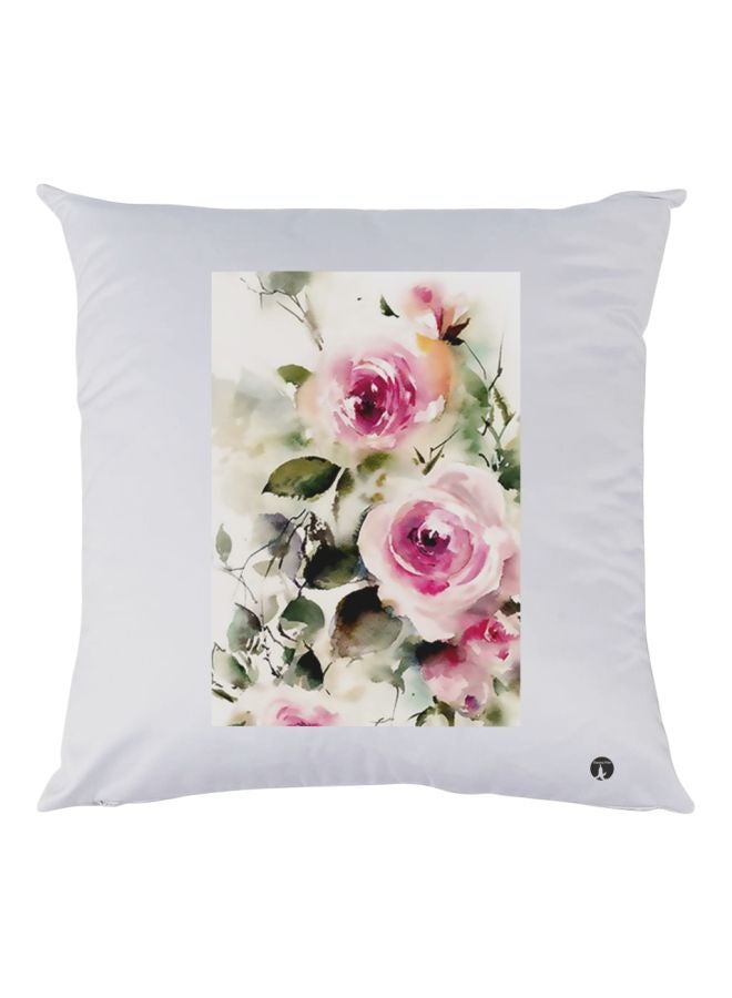 بي بي وسادة زينة بطبعة أزهار وردي/أخضر/أبيض 30x30سم