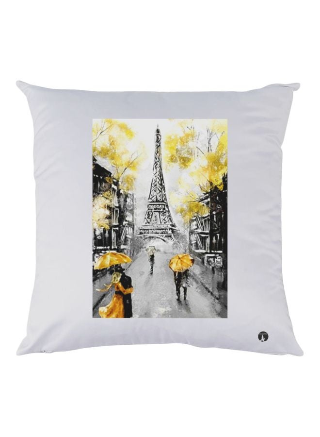 بي بي وسادة زينة بطبعة تصميم لبرج إيفل أبيض/أصفر/أسود 30x30سم