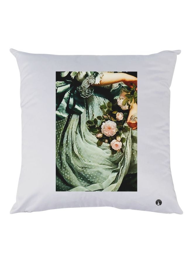 BP Flowers Printed Pillow White/Green/Pink 30x30cm