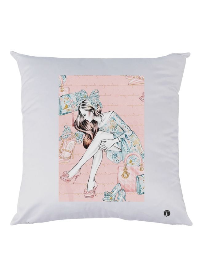 بي بي وسادة زينة بطبعة فتاة أبيض / وردي / أزرق 30x30سم