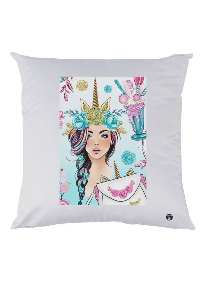 بي بي وسادة بطبعة فتاة أبيض/أزرق/وردي 30x30سم