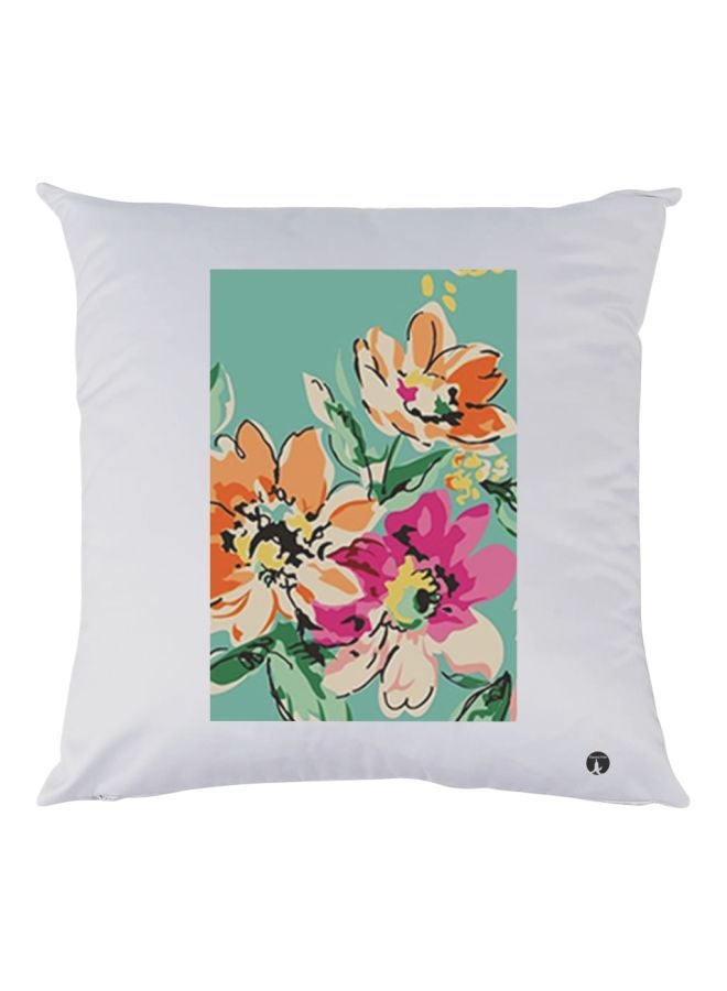 BP Floral Printed Throw Pillow White/Green/Orange 30x30cm
