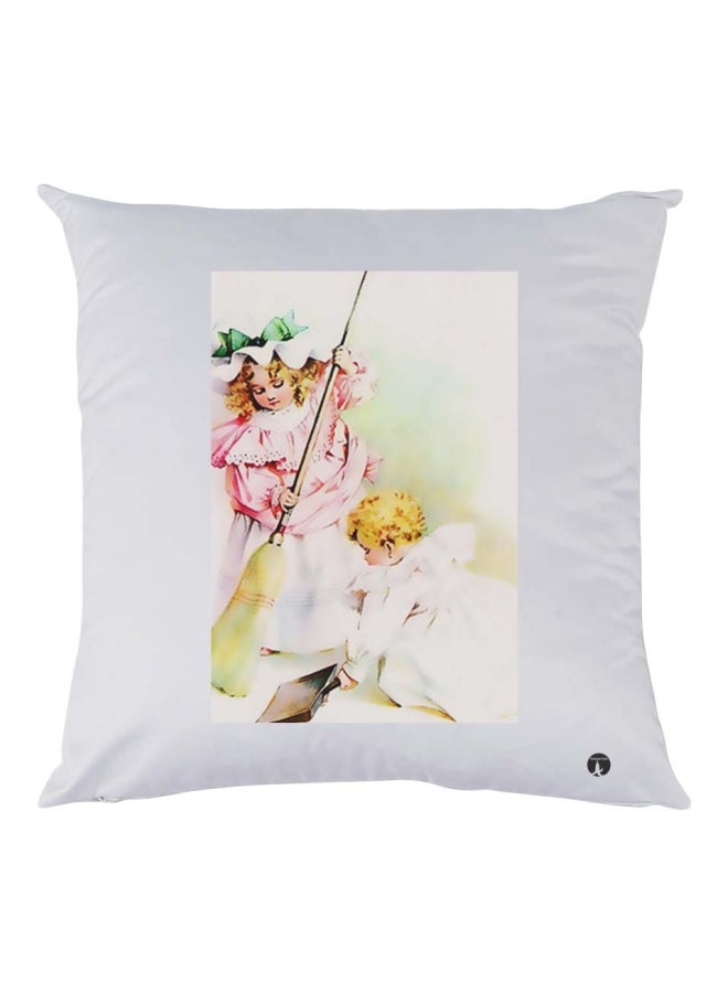 بي بي وسادة مطبوع عليها صورة فتيات أبيض/وردي/أصفر 30x30سم