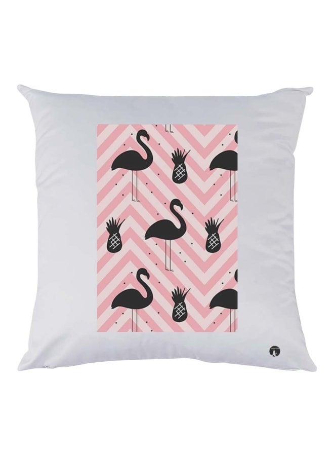 بي بي وسادة زينة بطبعة بجع وثمار أناناس أبيض/وردي/أسود 30x30سم