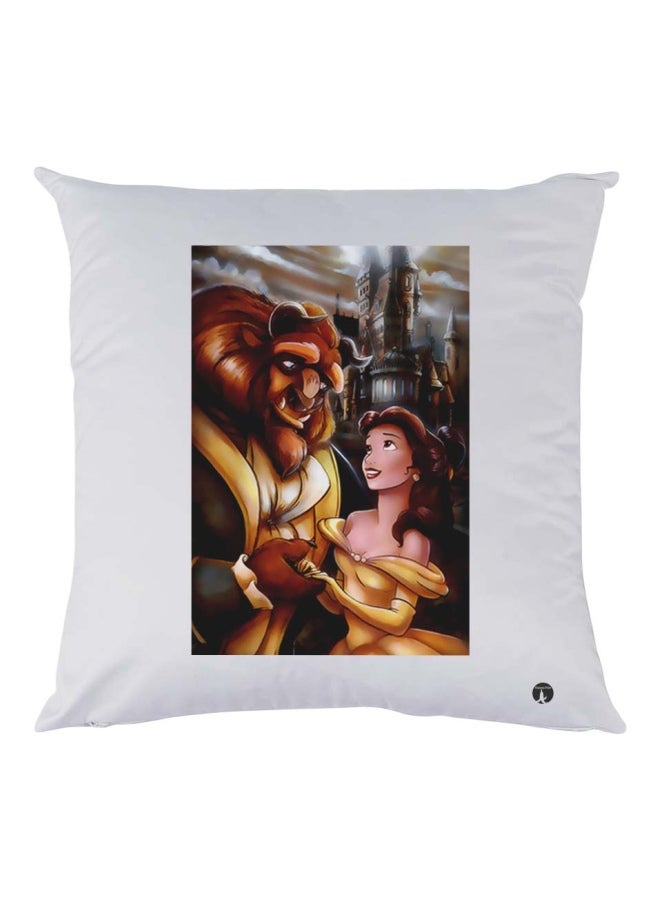 BP Beauty And The Beast Movie Character Printed Throw Pillow White/Yellow/Beige 30x30cm