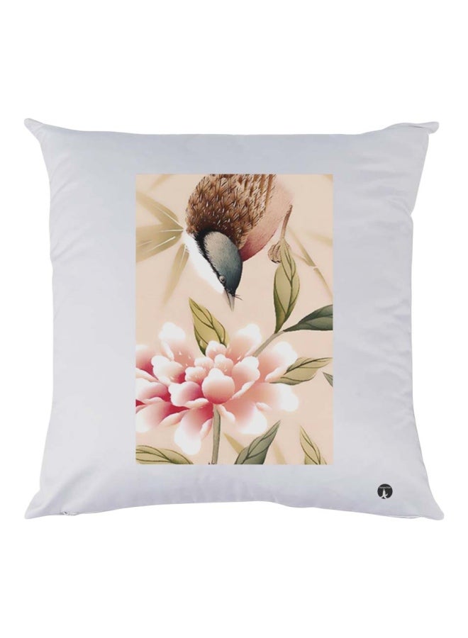 وسادة ديكور بطبعة طائر مع وردة polyester أبيض/ بني/ وردي 30x30سم
