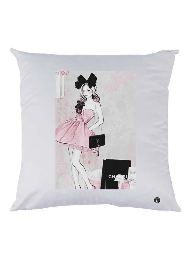 وسادة ديكور بطبعة فتاة polyester أبيض/وردي/أسود 30x30سم