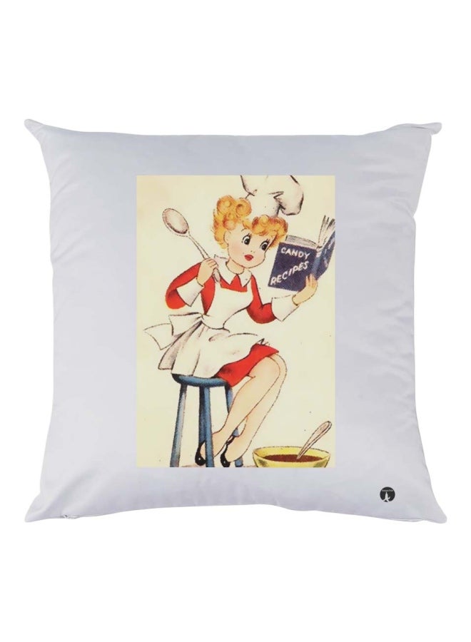 Cook Girl Printed Cushion Polyester White/Beige/Red