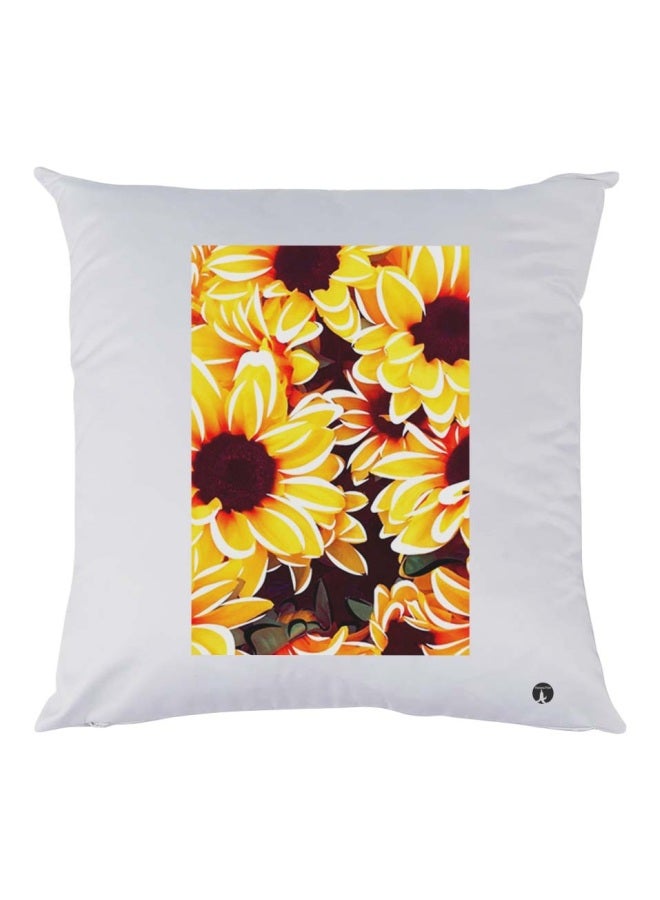 BP Flower Printed Cushion polyester White/Yellow/Brown 30x30cm