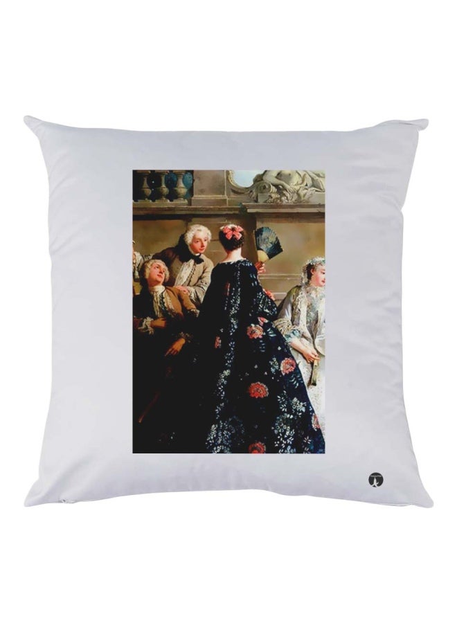 BP Decorative Printed Throw Pillow White/Blue/Beige 30x30cm