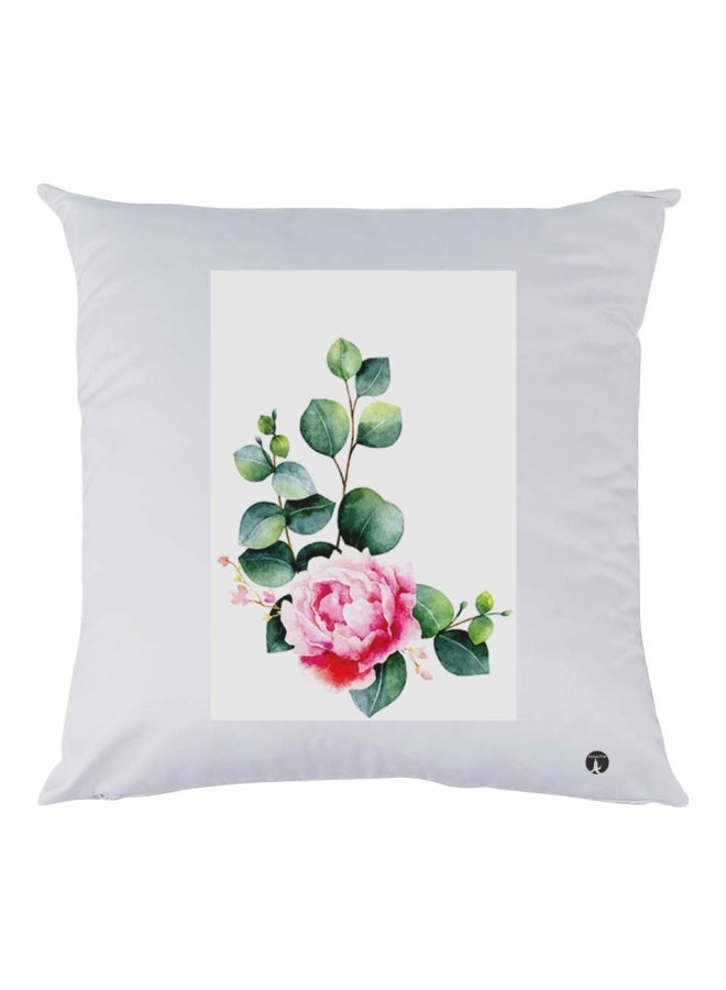 BP Rose Printed Throw Pillow White/Pink/Green 30x30cm