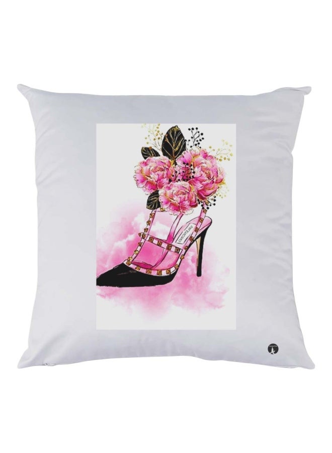 بي بي وساد زينة بطبعة حذاء به أزهار أبيض/وردي/أسود 30x30سم