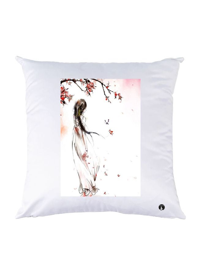 بي بي وسادة زينة بطبعة فتاة أبيض/أحمر/أسود 30x30سم