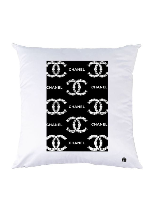 بي بي وسادة زينة مزينة بطبعة عطر شانيل أبيض/ أسود 30x30سم