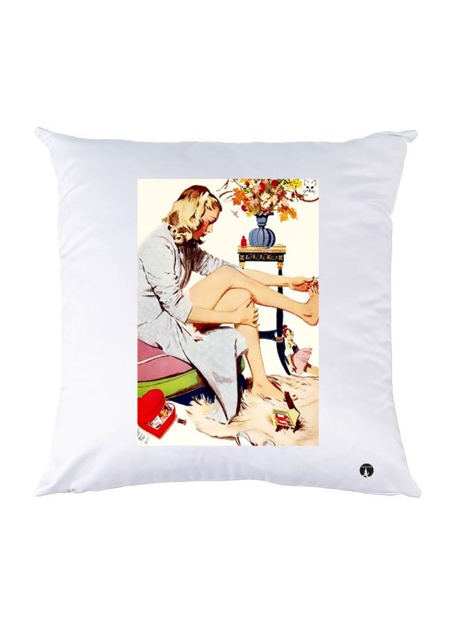 بي بي وسادة زينة بطبعة فتاة أبيض/ بيج/ رمادي