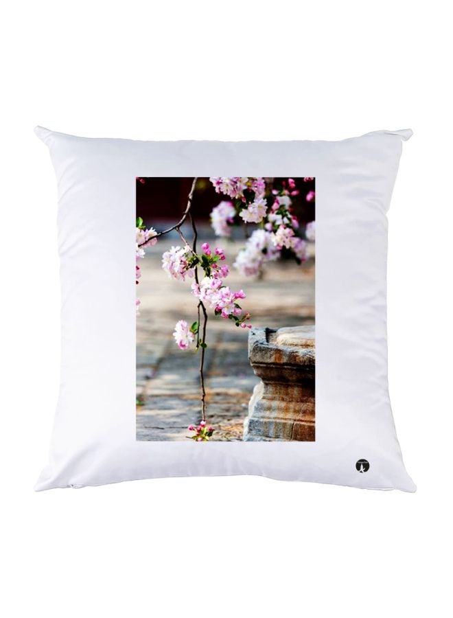 BP Floral Printed Throw Pillow White/Pink/Grey 30x30cm