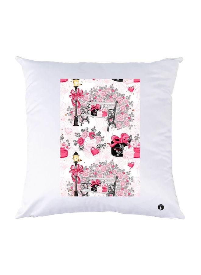 BP Roses Printed Throw Pillow White/Pink/Black 30x30cm