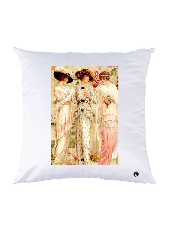 بي بي وسادة زينة مطبوع عليها ثلاث سيدات أبيض/بيج/وردي 30x30سم