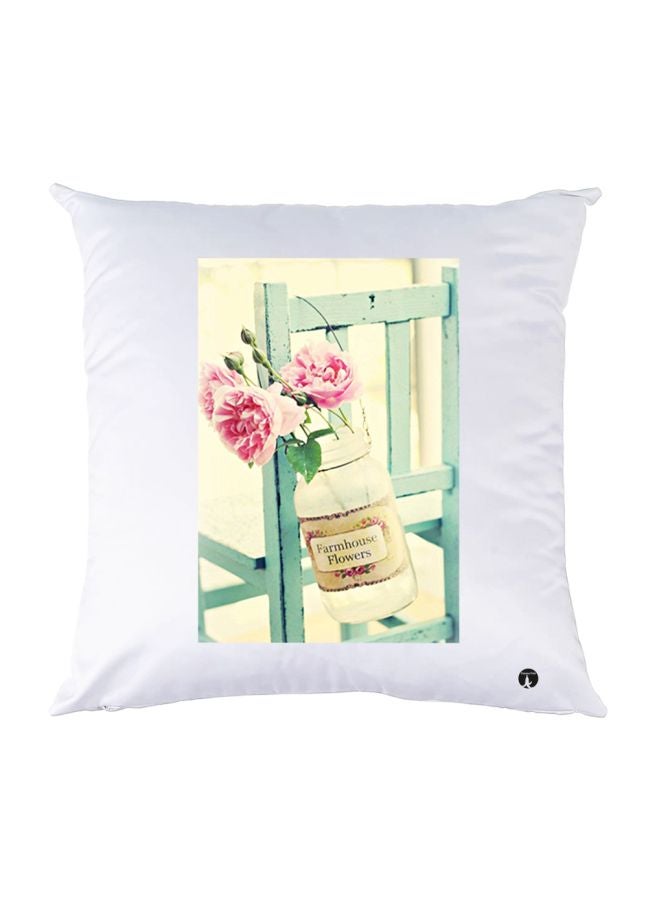 بي بي غطاء وسادة مطبوع عليه زهور أبيض/وردي/أخضر 30x30سم