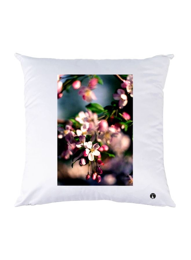 بي بي غطاء وسادة مطبوع عليه زهور أبيض/وردي/أخضر 30x30سم