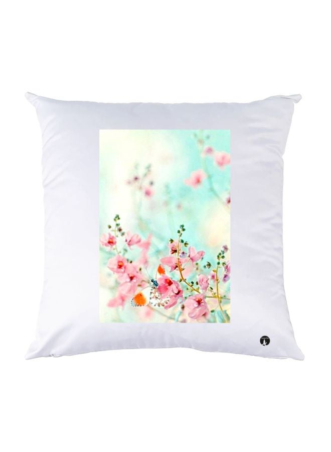 بي بي غطاء وسادة مطبوع عليه زهور أبيض/ وردي/ أزرق فاتح 30x30سم