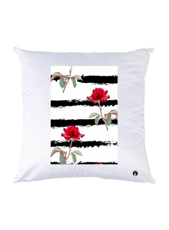 بي بي غطاء وسادة مطبوع عليه زهور أبيض/أسود/أحمر 30x30سم