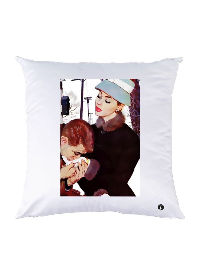 بي بي وسادة زينة بطبعة زوجين أبيض/أسود/بني 30x30سم