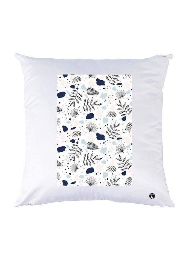 بي بي وسادة زينة بطبعة أوراق شجر أبيض/ أزرق/ أسود 30x30سم